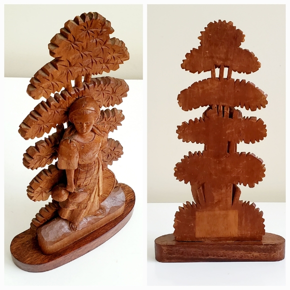 Late 1800's French Handcarved Wood Maiden With Espalier Tree - Picture 4 of 12